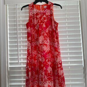 Calvin Klein Shift Dress in Pink & Orange with Embroidery (Size: 6)